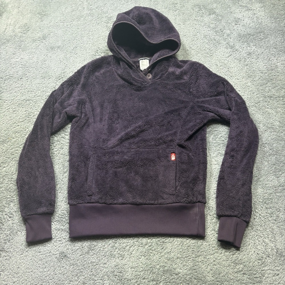 The North Face Pullover Womens S Purple Hooded Fuzzy Hoodie Fleece Button Pocket